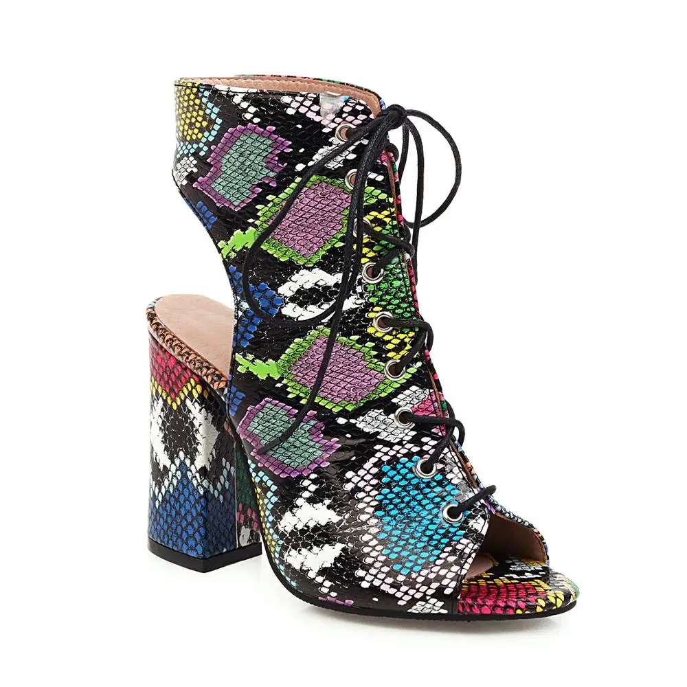 Женские сандалии-гладиаторы со змеиным принтом леопардовая обувь на шнуровке