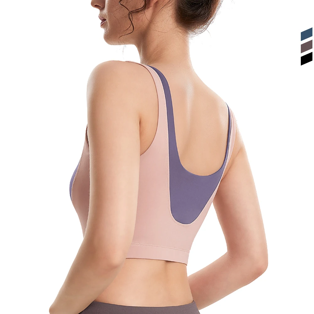 

New Color Contrast Slim Yoga Crop Top Women Clothing Gym Workout Sportswea Fitness Shark Hollow Out Jogger Shockproof Sports Bra