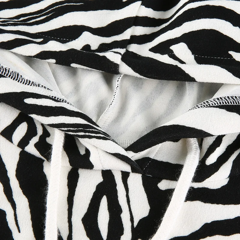 

Street Cool Women Hoodies Short-length Pullover Sweatshirt Long-sleeve Hipster Top Print 2020 Autumn Lady Casual Hooded Striped