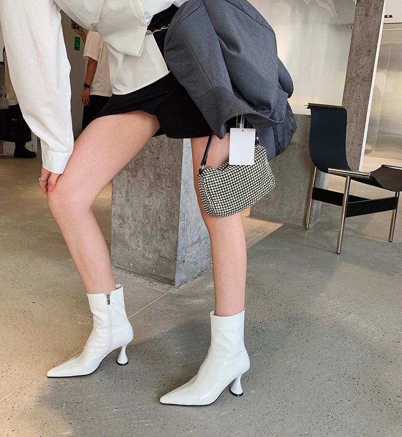 Ботильоны женские из лакированной кожи ботинки челси на тонком высоком каблуке