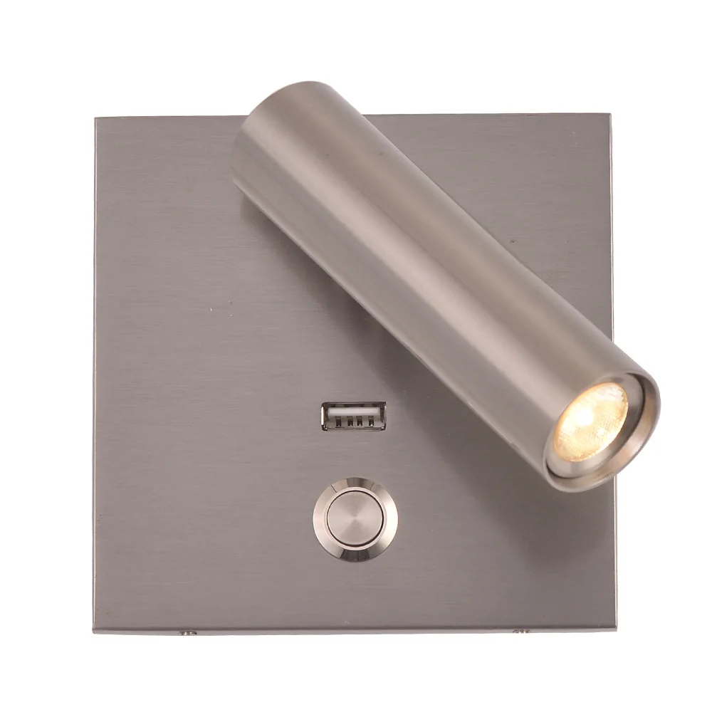 nickel Zerouno, светодиодный настенный светильник, usb лампа, кнопочный переключатель, для помещений, спальни, прикроватная лампа для чтения, настенные бра, ac 100-240 В, 3 Вт, cree chip wandlamp - Цвет абажура: nickel