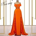 Оранжевое вечернее платье с открытыми плечами 2021 винтажные Длинные вечерние платья Русалка Средний Восток атласные платья для выпускного вечера красное ковровое платье халат