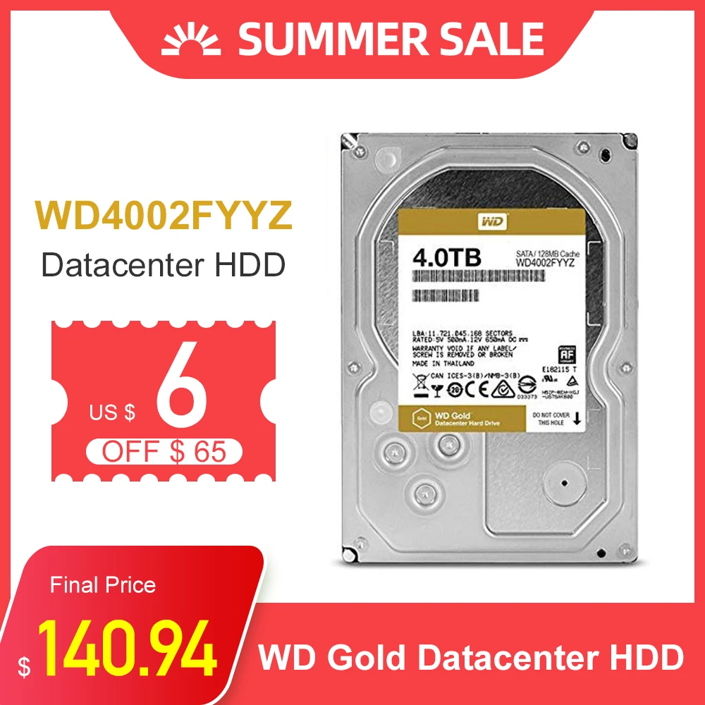 WD Gold 4 ТБ внутренний жесткий диск 3 5 &quot7200 об/мин 128 м кэш памяти SATA III 6 HDD HD для