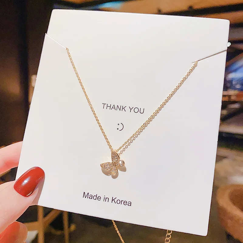 

Fashion Zircon Butterfly Pendant Necklace for Women Gold Color Stainless Steel Choker Necklace Neck Chain Jewelry Girls Gift New
