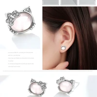 pink crystal hibiscus stone pendant kitty earrings female trend wild temperament valentines day gifts on february 14