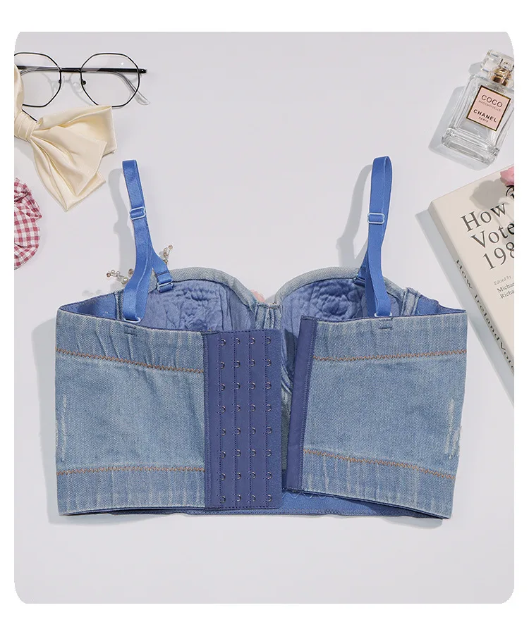 Pearl Diamond Stitching Luxury Women Tank Tops Sling Sexy Backless Crop Top High Street Banquet Nightclub Female Cowboy Top Vest
