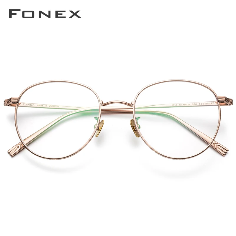 FONEX, чистый титановый рецепт, очки для мужчин, ультралегкие, круглые, для близорукости, оптические очки, оправа для женщин,, розовое золото, очки 886