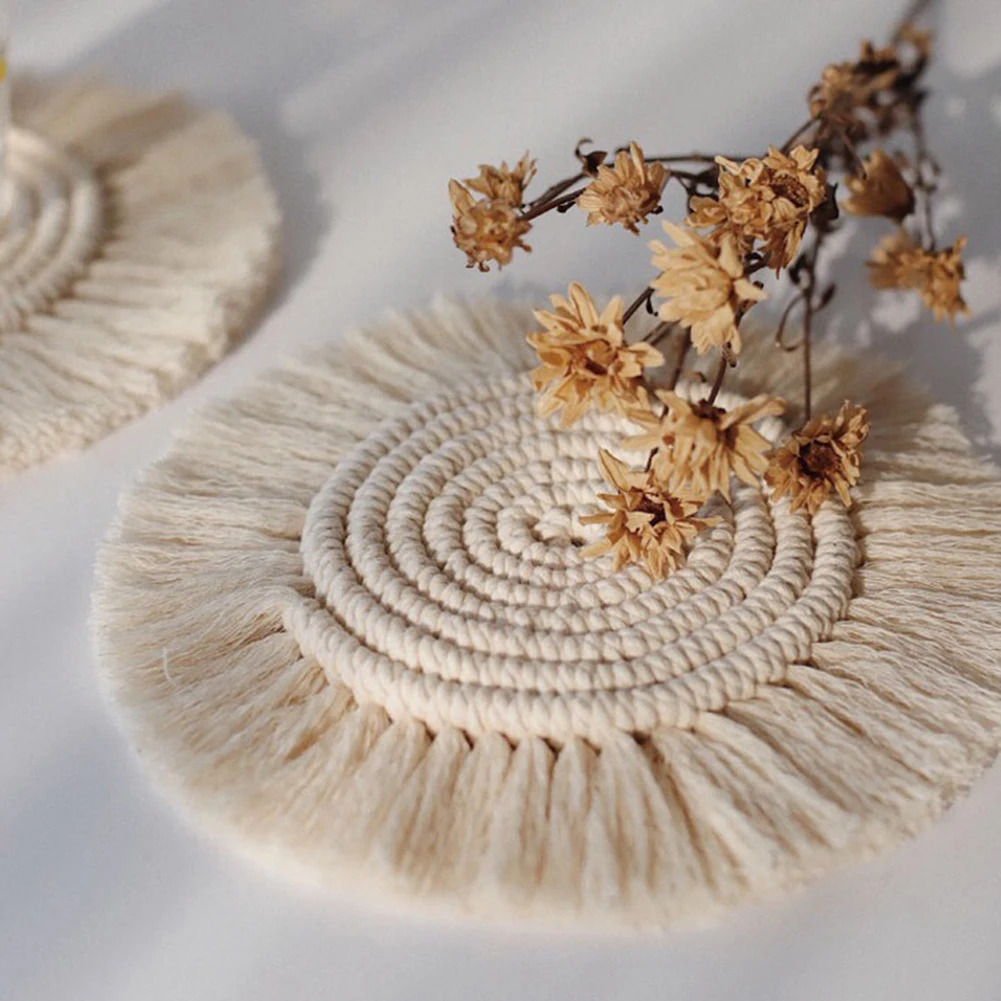 

Cotton Braid Coaster Handmade Macrame Cup Cushion Bohemia Style Non-slip Cup Mat