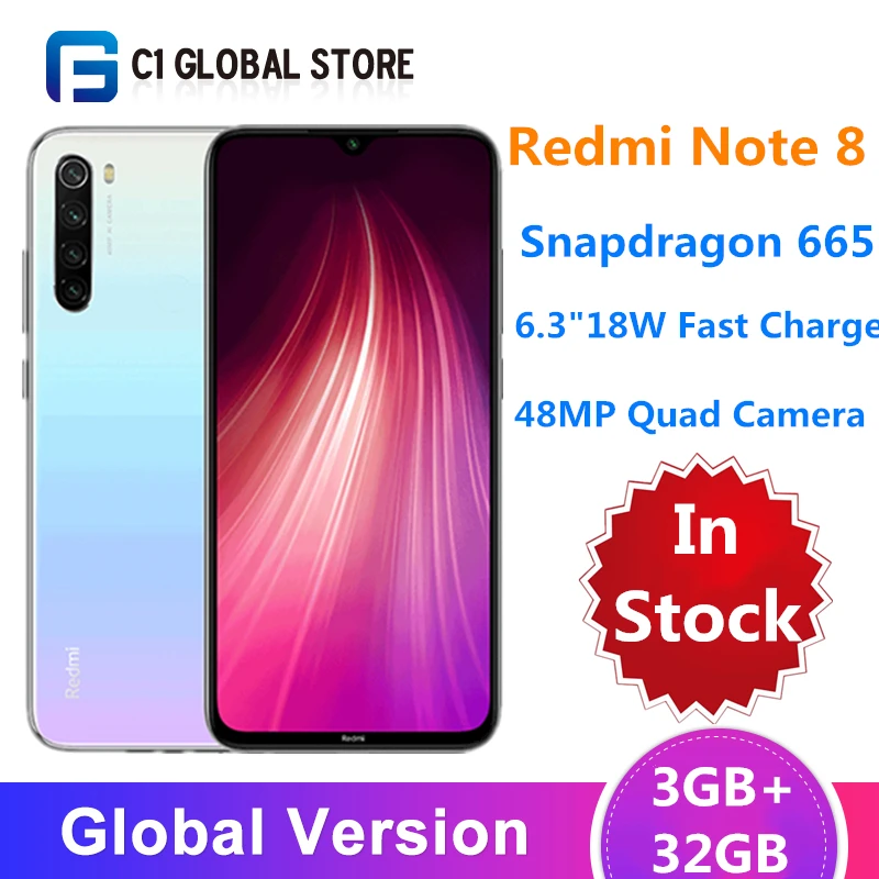 Xiaomi Redmi Note 8 с глобальной версией 3 ГБ 32 восьмиядерный смартфон Snapdragon 665