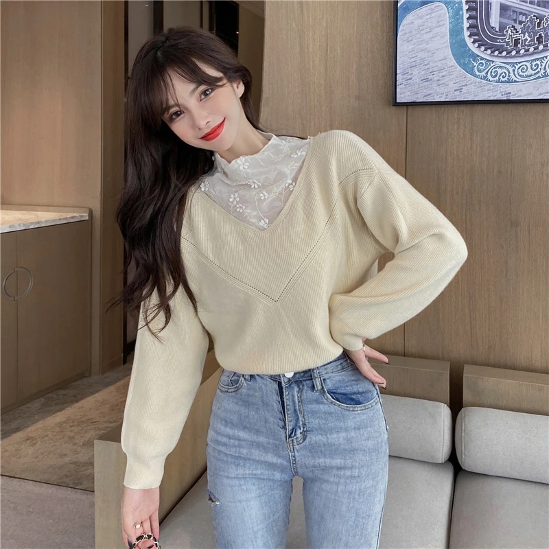 

JXMYY Long-sleeved sweater women's 2020 new autumn bottoming sweater sweater loose outer wear v-neck top