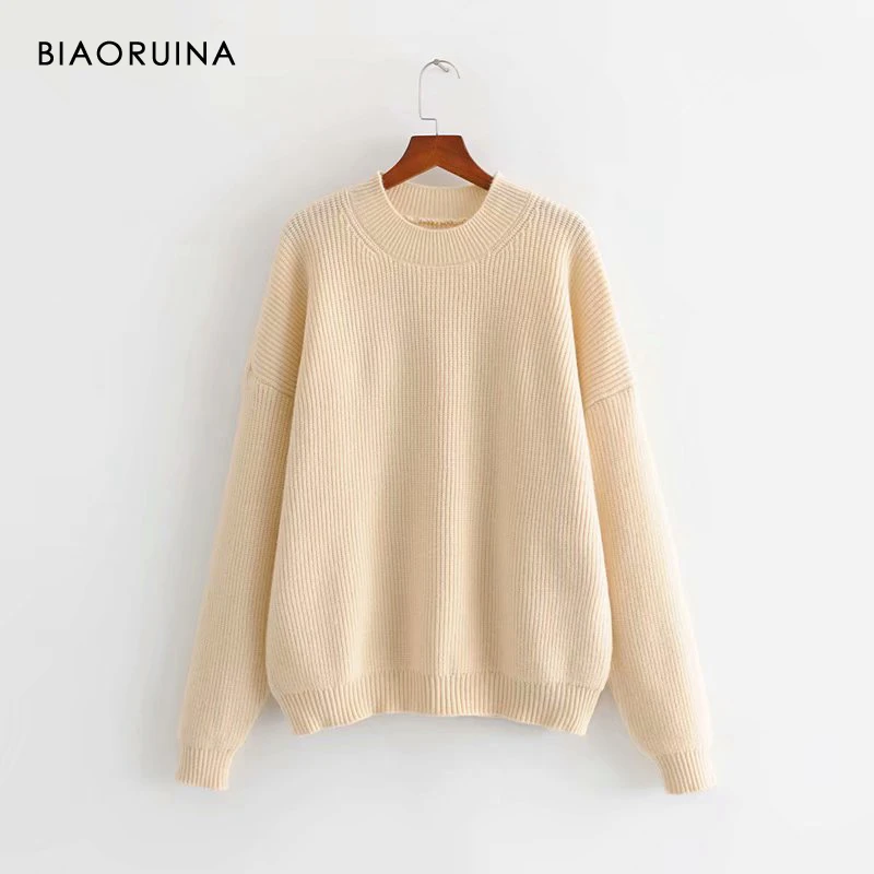 BIAORUINA 3 цвета Женский однотонный Повседневный вязаный свитер женский модный