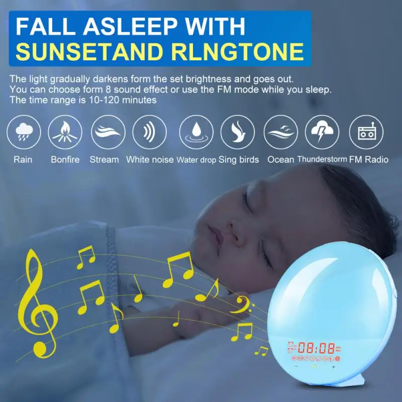 Wake Up Light Sunrise Alarm Clock 7 Colors Sunrise/Sundown WiFi Smart FM Radio Digital Nightlight For Alexa Google Home | Дом и сад