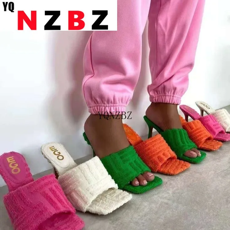 

Shoes Woman Sandals Med Luxury Slides Rubber Flip Flops Square Toe Thin Heels Heeled Mules Sandals 2021 Furry Sandalias De Mujer