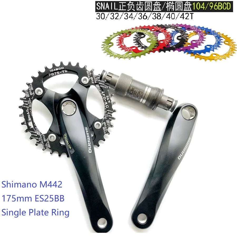 

SHIMANO Crankset FC M442 Mountain Bike 9S 10S 34T 36T 38T Single Disc Positive and Negative Gear with SHIMANO BB ES25