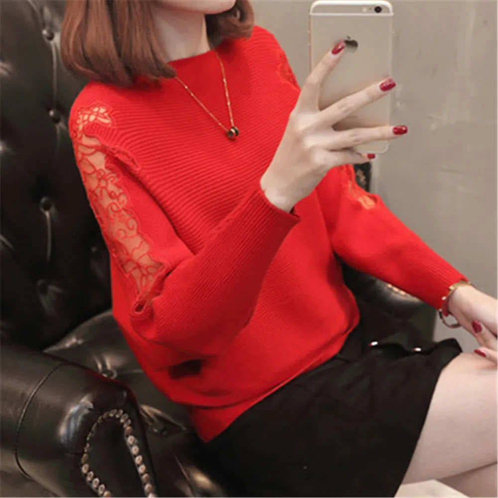 Women Loose Batwing Knitted Pullover Tops Lace Decoration 2020 Autumn Striped Sweaters With Holes Pullovers Fashion Jumper Z3272 | Женская