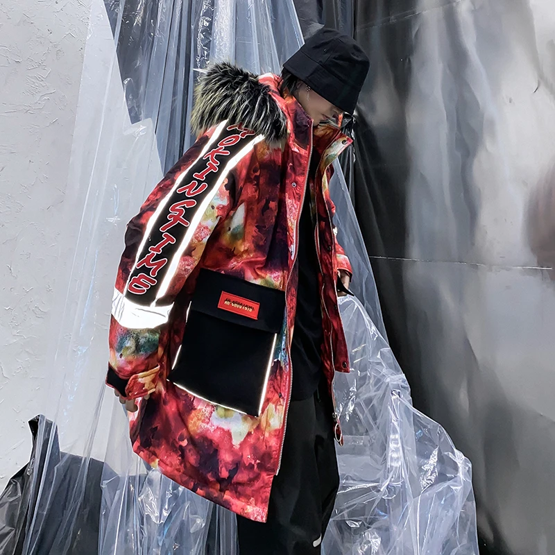 Мужская зимняя куртка с меховым капюшоном в стиле хип хоп|Мужские парки| |