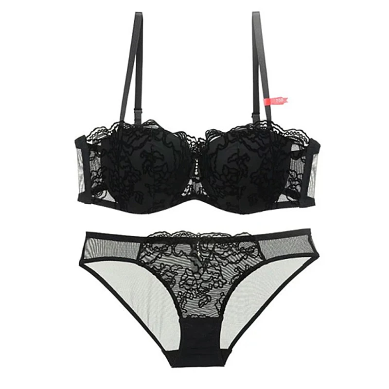 Новый стиль кружевной бюстгальтер трусы набор пуш-ап половина чашки