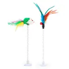 1 шт. забавные интерактивные весенние игрушки для кошек на присоске, эластичные с колокольчиком, Весенняя цветная мышь, перо, нижняя присоска, игрушки для кошек, товары для домашних животных