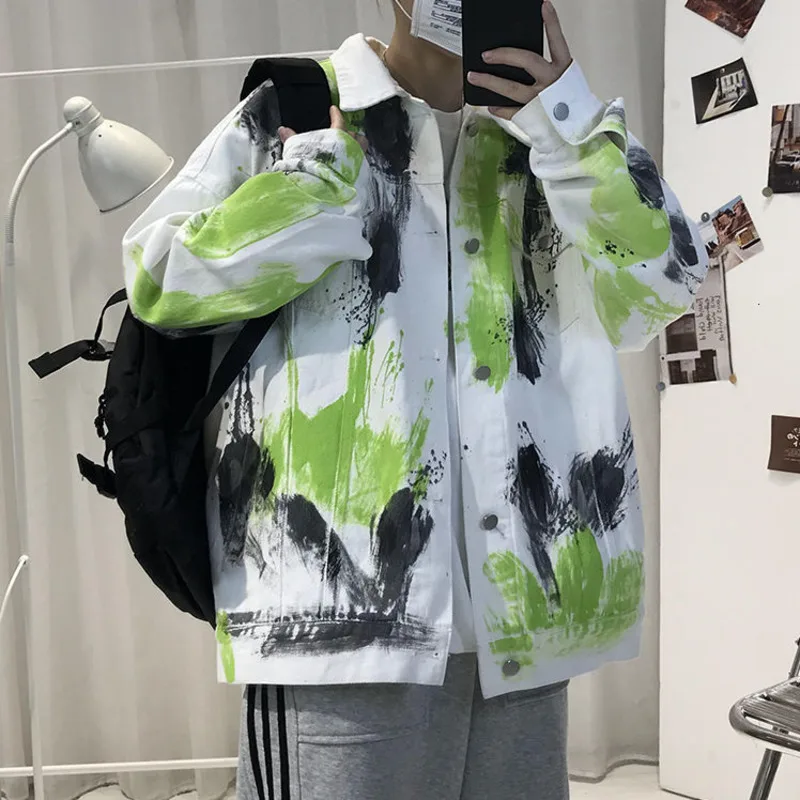 

Tie-dye Denim Jacket Men's Fashion Printing Casual Graffiti Jackets Mens Streetwear Korean Loose Hip-hop Bomber Jacket Men S-XL