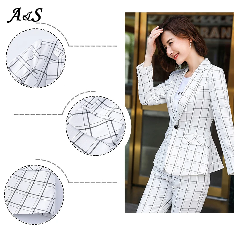 

Anbenser Fashion Plaid Women Blazer Suits Long Sleeve Double Breasted Blazer Pants Set Pink Office Ladies Two-Piece Blazer Sets