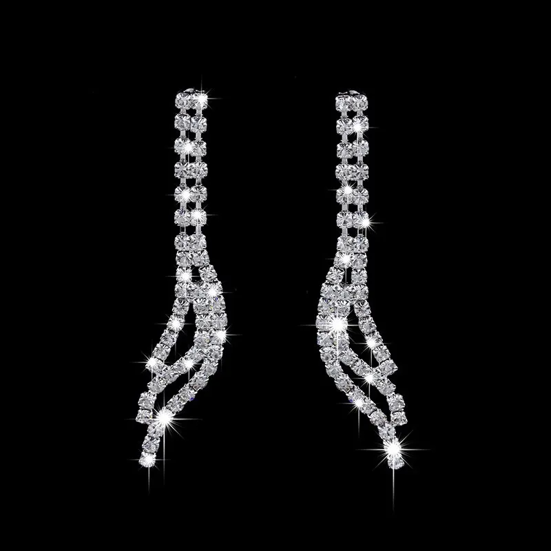 

PY06 Hollow Twisted Chain Set Romantic Bride Crystal Wedding Set Necklace Earrings 2-Piece Set