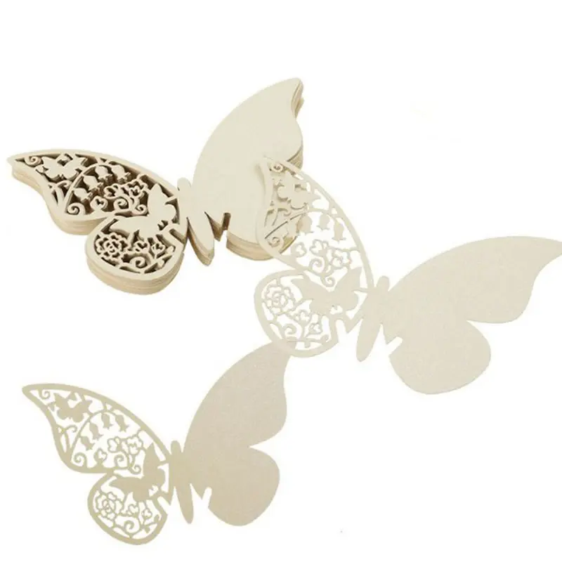

10/20/50 Pcs/Lot Wine Glass Laser Cut Paper Butterfly Name Table Cards Wedding Party Event Bar Decorations Wall Decorations