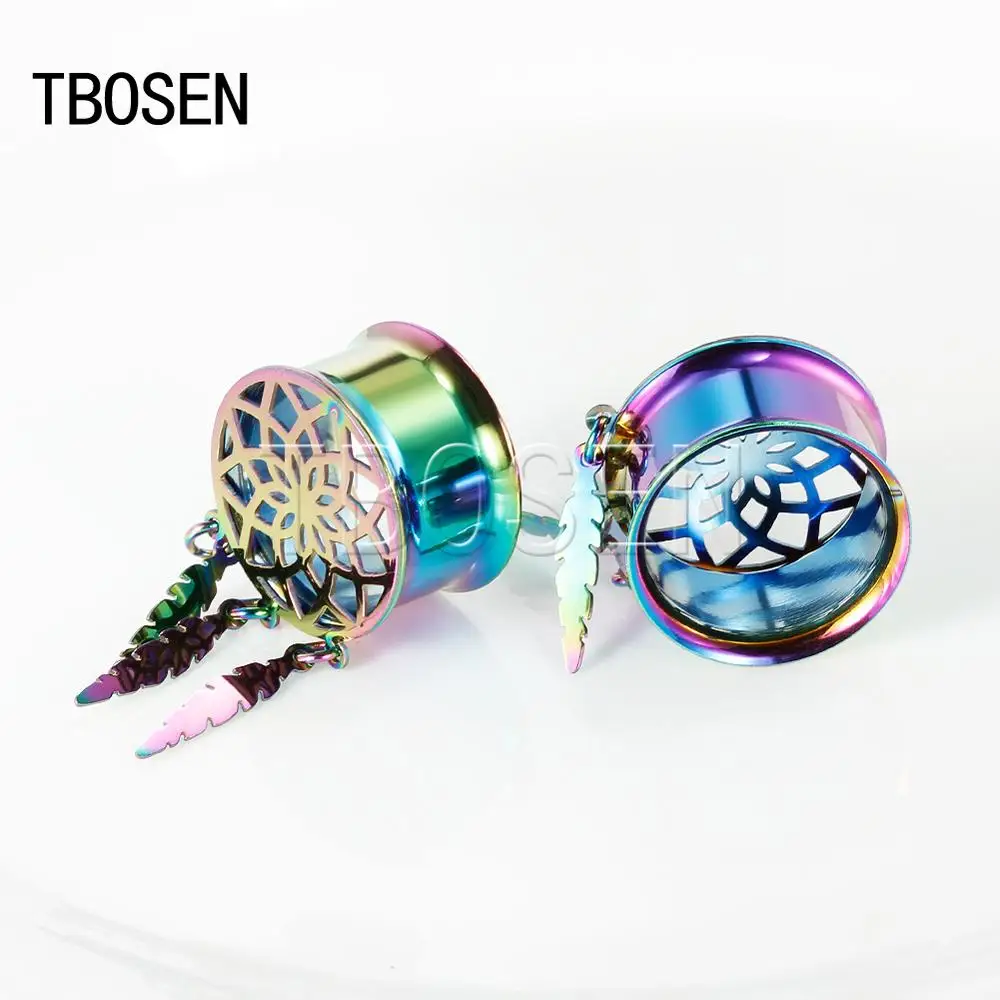 

Pink Tassels Flower Logo Ear Piercing Tunnels Stainless steel Double Flare Colorful Expanders Ear Gauges Stretchers Body Jewelry