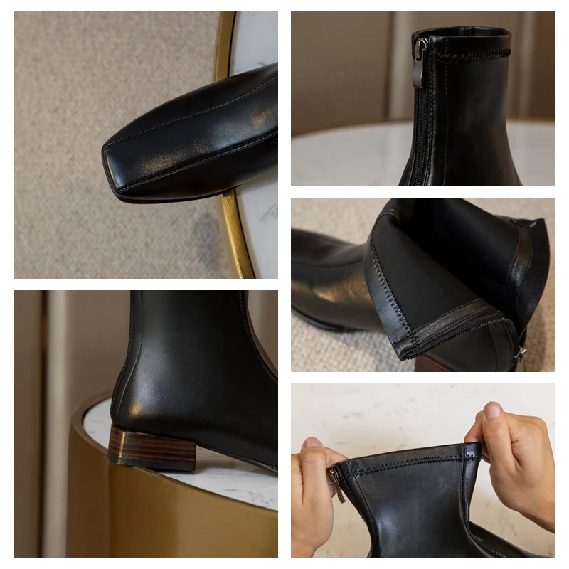 

Reave Cat 2020 Women Ankle Boots Square Toe 3cm Breathable Leather Non-Slip Zip Big Size 31-43 Black Brown Spring Autumn A3270