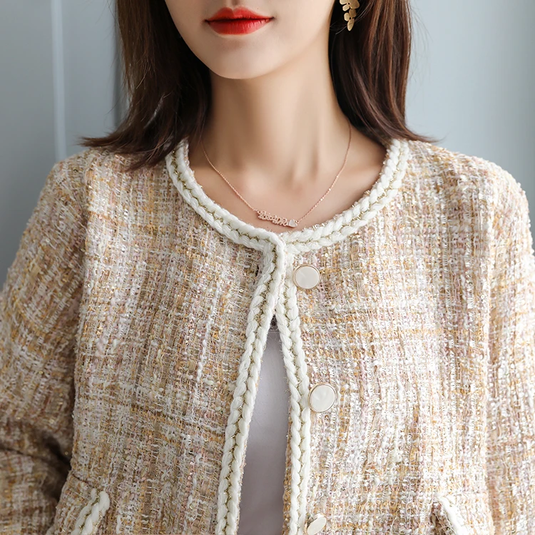 

2020 Autumn Tweed Elegant Two Piece Sets Women Long Sleeve Coat + High Waist A-line Skirt Suits Vintage Fashion Ladies Sets
