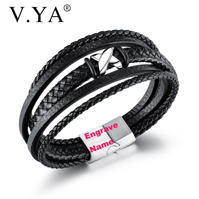 V.YA мужской многослойный ткацкий кожаный браслет с буквенным принтом кожаные