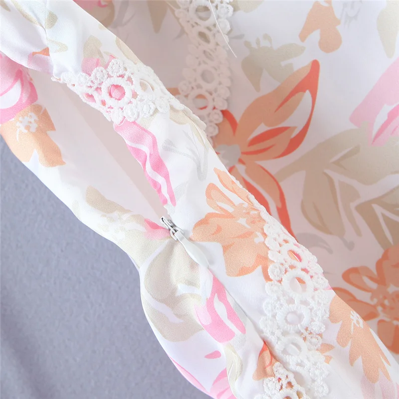 

Fashion Floral Print Mini Dress Women 2021 Summer V Neck Short Sleeve Female Dresses Lace stitching vestido feminino