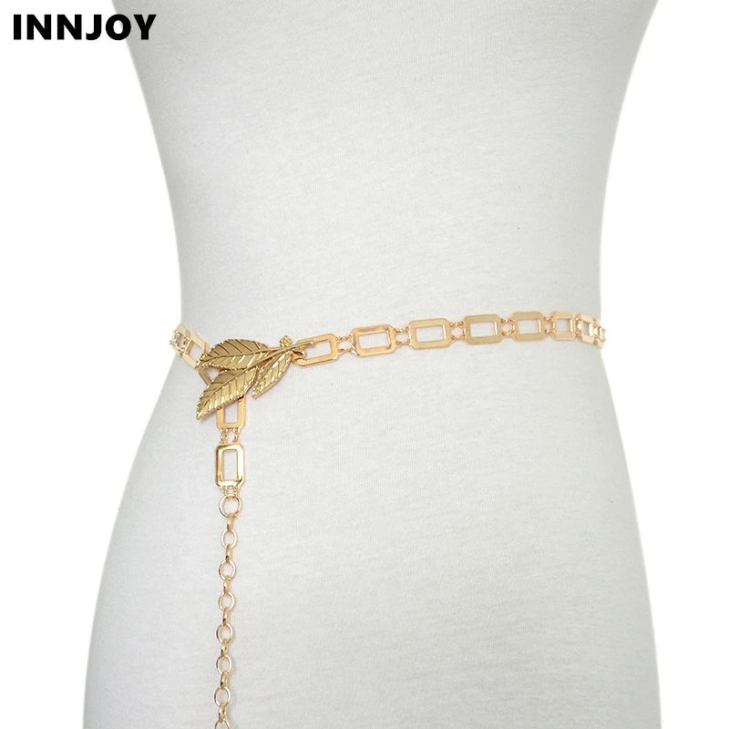 

Women's Fashion Metal Belts Golden Leaves Women Chain Belt Waist Band Waist Belt For Dress Skirt Bands Female