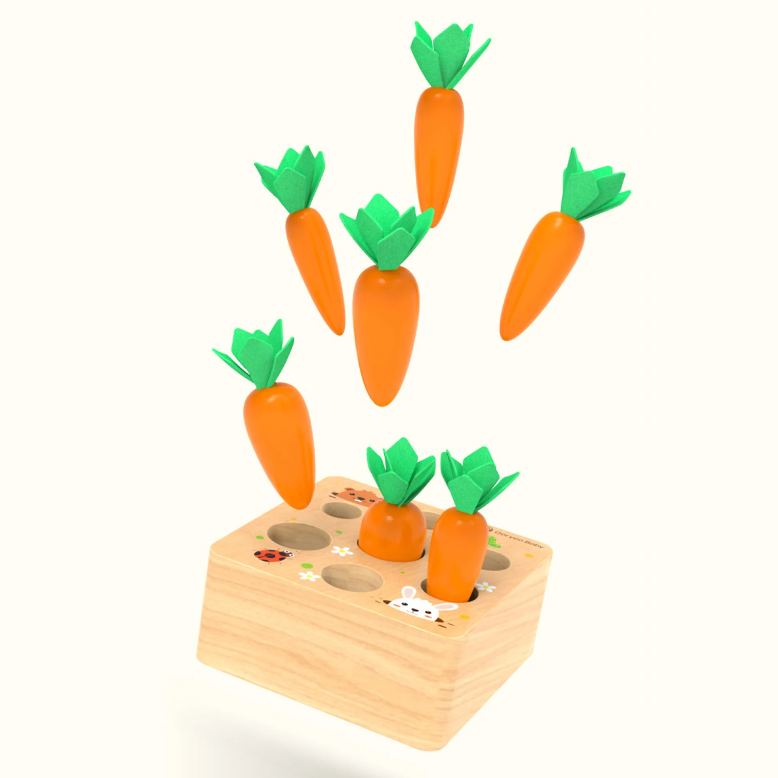 

Toddlers 1-3 Years Old Kid Carrot Game Sorting Plug Pull Carrot Wooden Space Toy with 7 Carrot Sizes