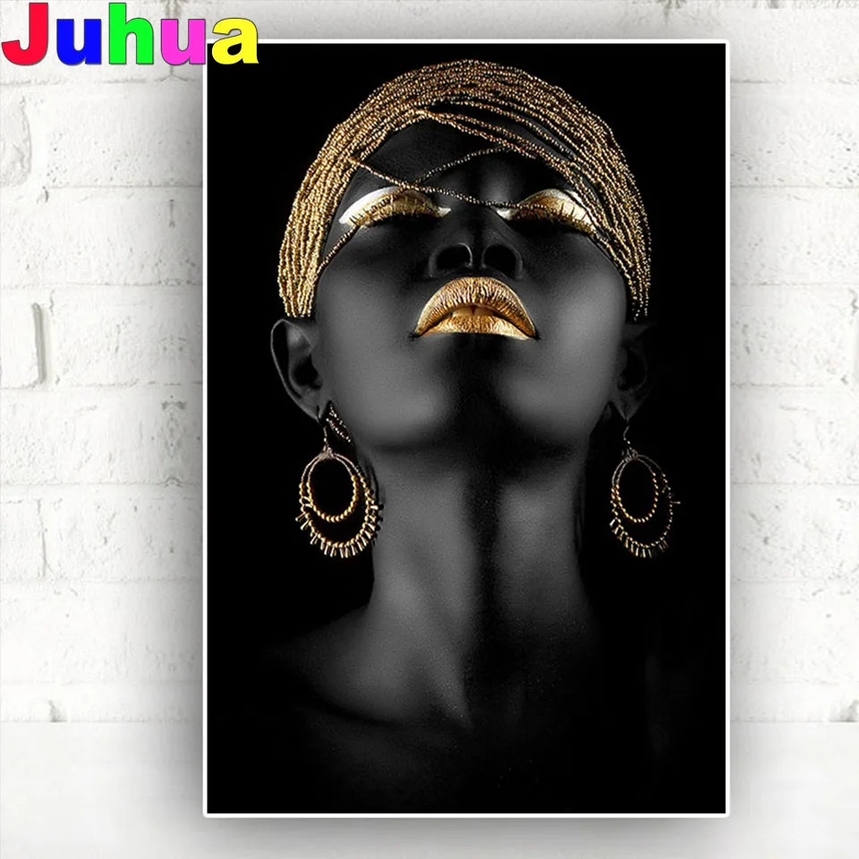 

Contemplator Black African Nude Woman Diamond Painting Round Drill Painting Scandinavian Wall Art Picture for living room,
