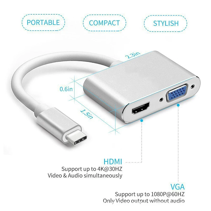 USBC 3 1 HDMI 4K 30 Hz VGA адаптер usb type C USB видео конвертеры для нового Macbook Pro/Chromebook Pix| |