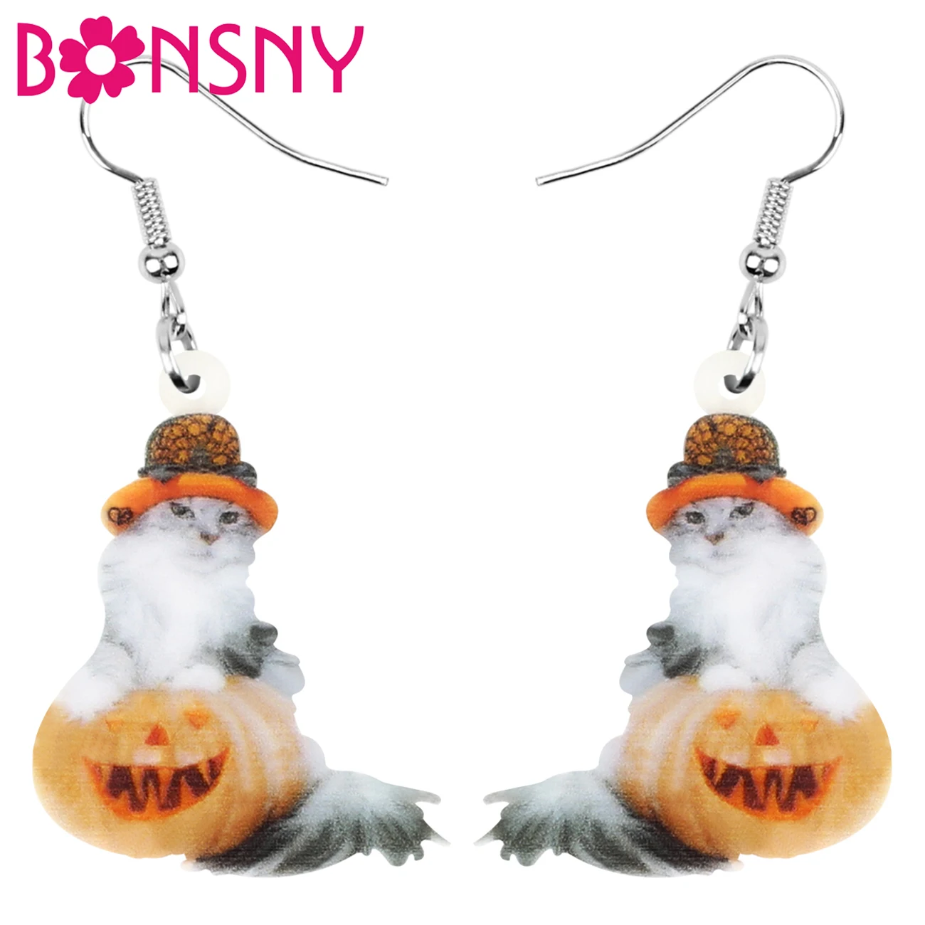 

Bonsny Acrylic Halloween Pumpkin Head Cat Earrings Cute Animal Dangle Drop Jewelry For Women Girls Kids Classic Festival Gift