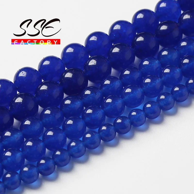 

Natural Dark Blue Jades Stone Beads For Jewelry Making Chalcedony Round Loose Beads DIY Bracelets Accessories 4 6 8 10 12mm 15"