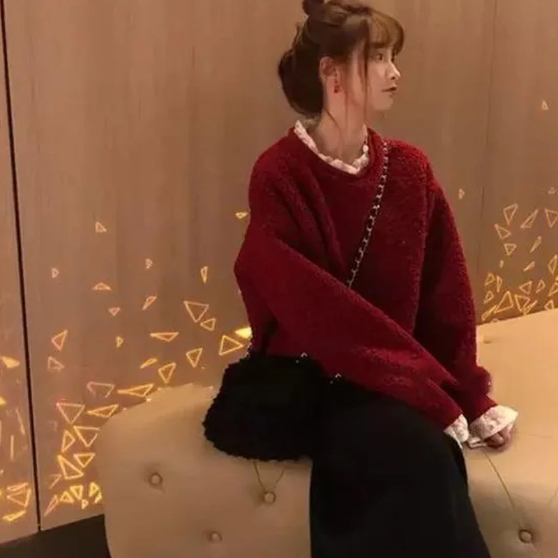 Толстые толстовки Женская мешковатая пушистая теплая зимняя кружевная