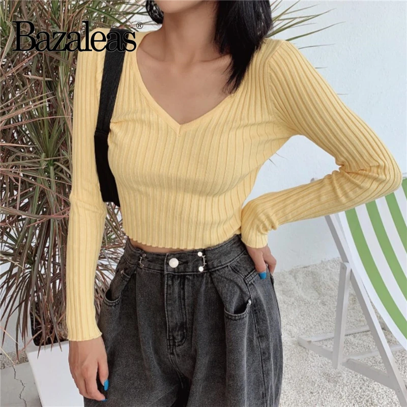 Трикотажная Рубашка Bazaleas в стиле ретро Харадзюку женский свитер карамельных