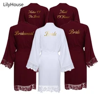 rayon cotton lace robe bridesmaid robes bride robe women wedding robes bridal robe short robe burgundy