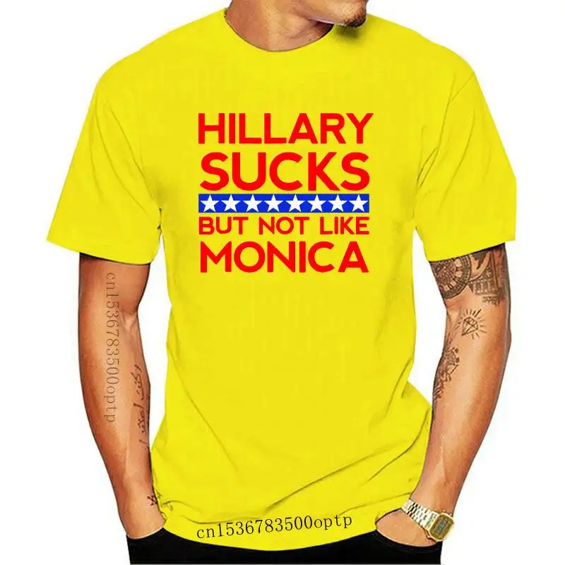 

New Hillary Sucks But Not Like Monica Funny Election T Shirt Vintage Men Gift Tee