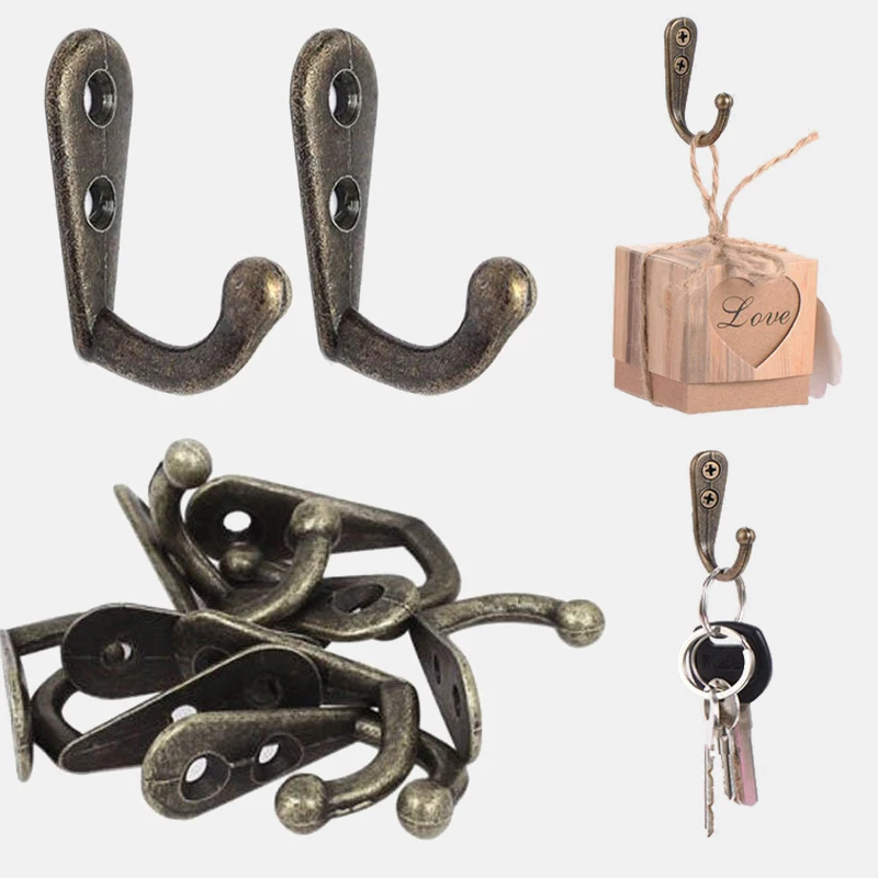 

10 PCS Mini Size key holder Wall Single Prong Hook Classical Mounted Retro Cloth Hanger for Hats Towels Keys room organizer