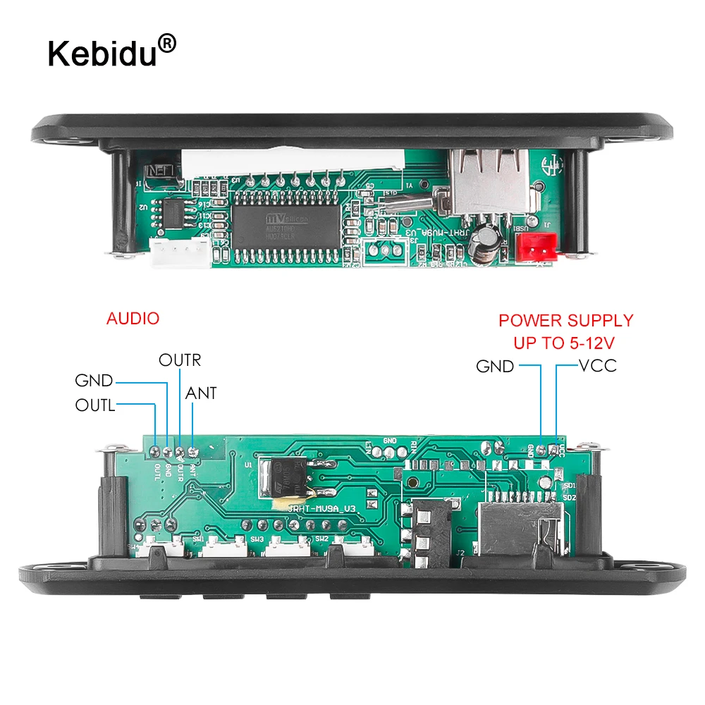 Kebidu DC 6 в 9 12 В Micro USB WMA FM AUX TF Радио MP3 декодер аудиоплата без Bluetooth с дистанционным