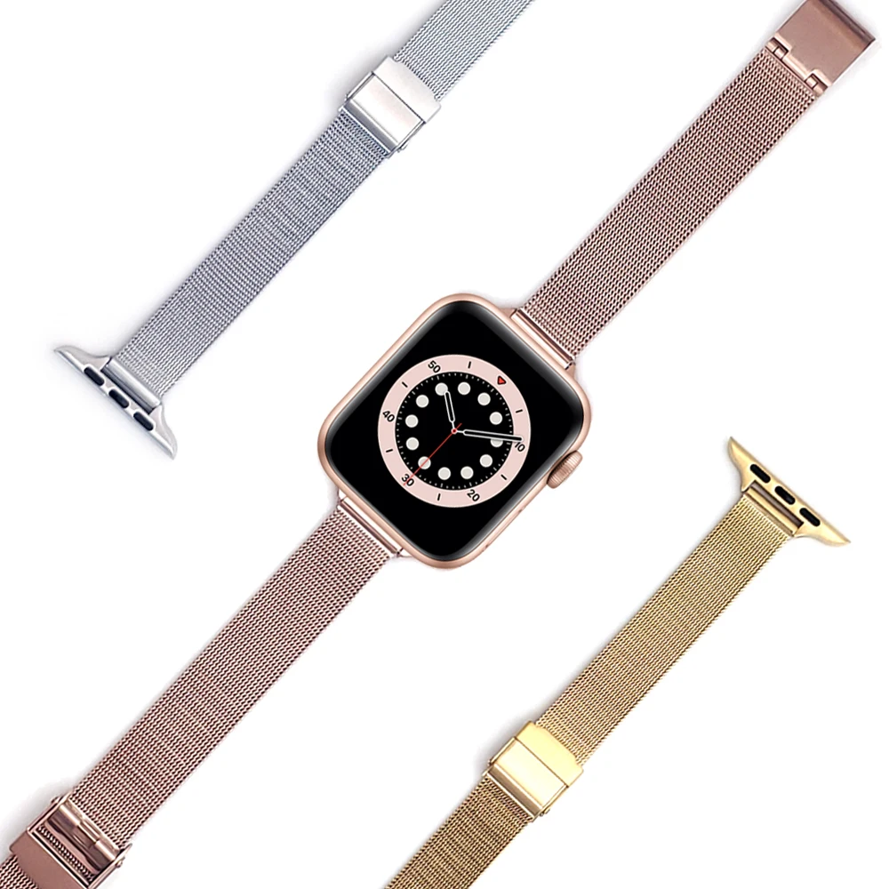 

Slim Metal Stainless Steel Bracelet For Apple Watch Series 6 SE 5 Strap Band For iWatch 40mm 38mm 44mm 42mm Women Mesh Watchband