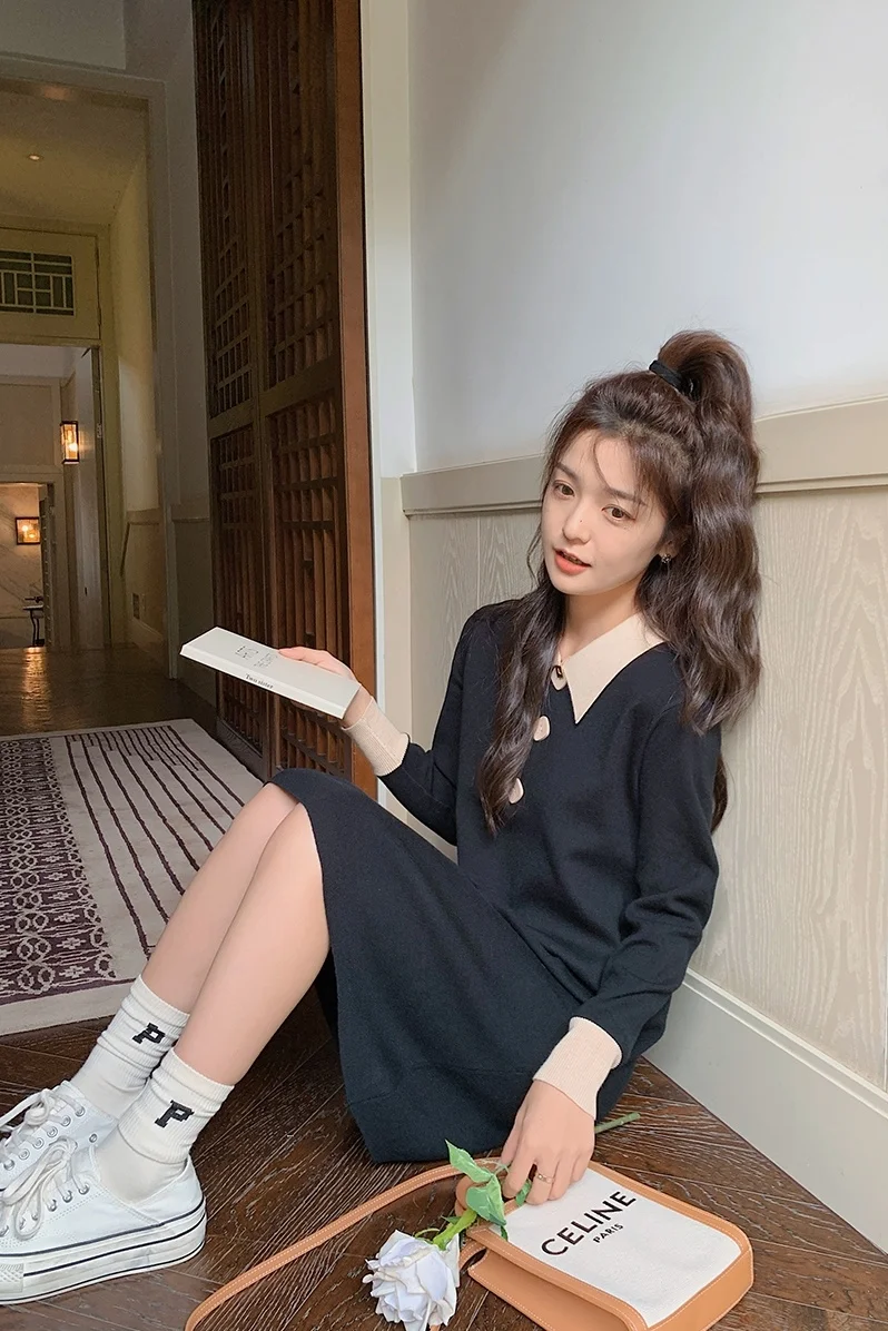 Цельнокроеное вязаное платье женское тонкое среднее и длинное на весну осень |