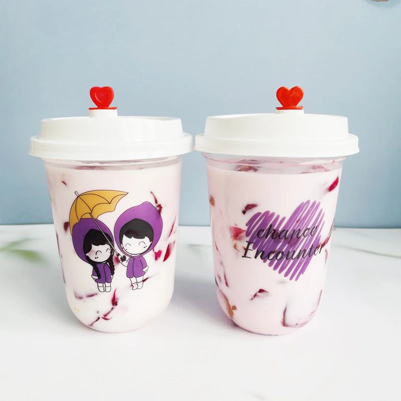 50 шт Мультяшные одноразовые для молока чайная чашка 400ML прозрачные пластиковые