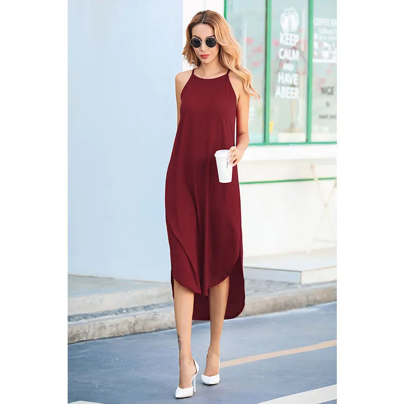 

Summer Red Dress Robe Longue Maxi Strap Dresses For Women 2021 Femme Casual Loose O-Neck Aesthetic Beach Korean Fashion Clothing