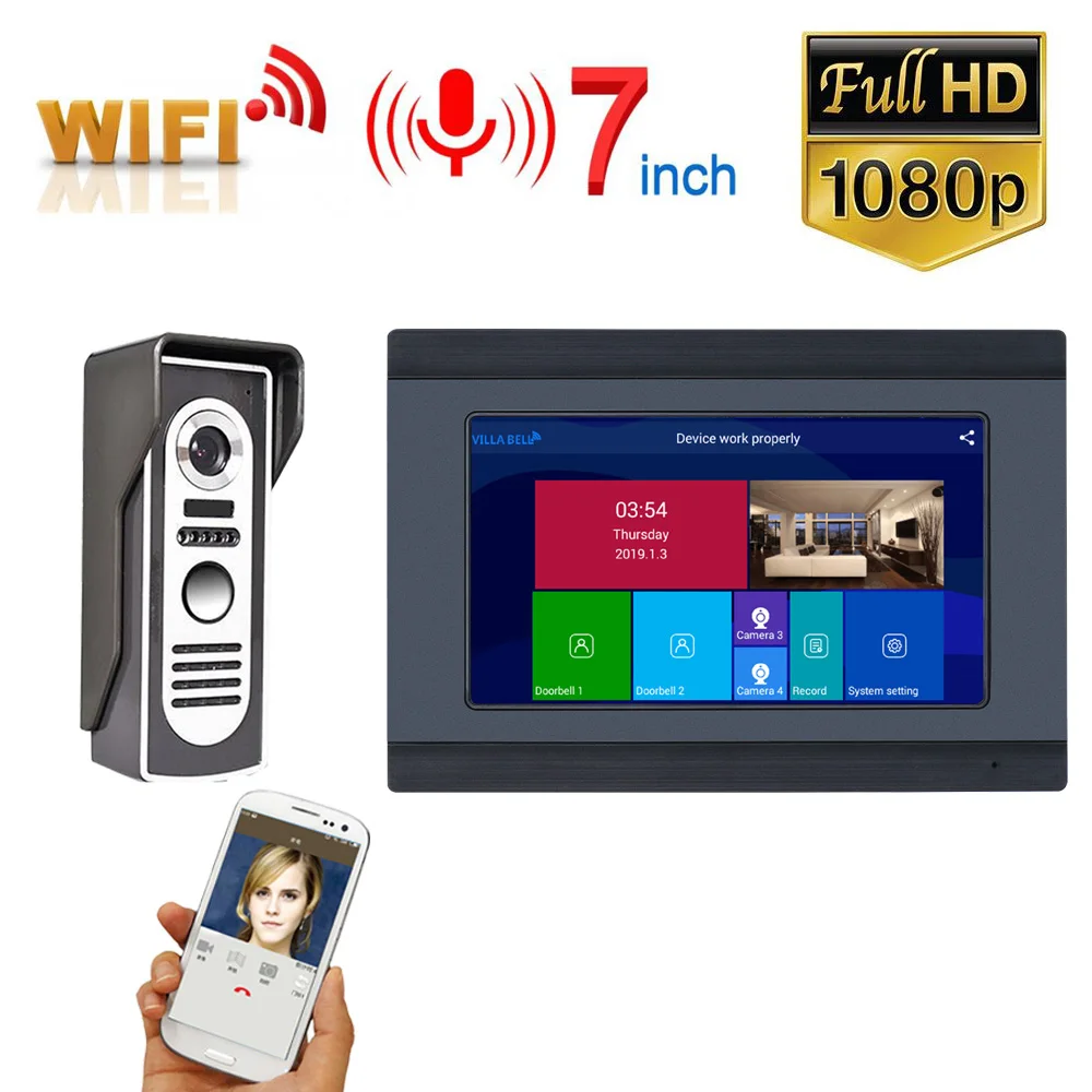 MAOTEWANG Смарт Wi Fi видео дверной звонок 7 дюймов ёмкостный сенсорный с телефонным