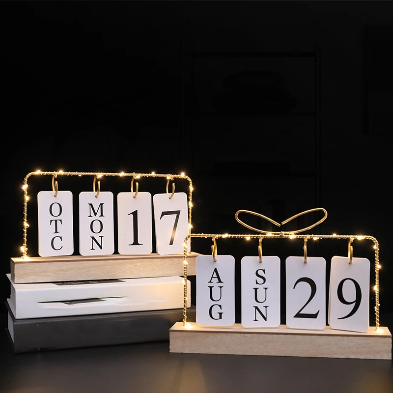 

Wooden Calendar With Lamp Wrought Iron Flop Calendar Perpetual Calendar Ornaments New Creative Simple Nordic Net Red