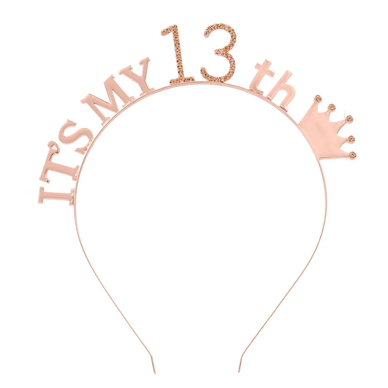 

[Cute] It's My 13-й день рождения тиара Корона повязка на голову для девочки Happy Sweet 13 день рождения украшения для вечеринки Подарки-розовое золото